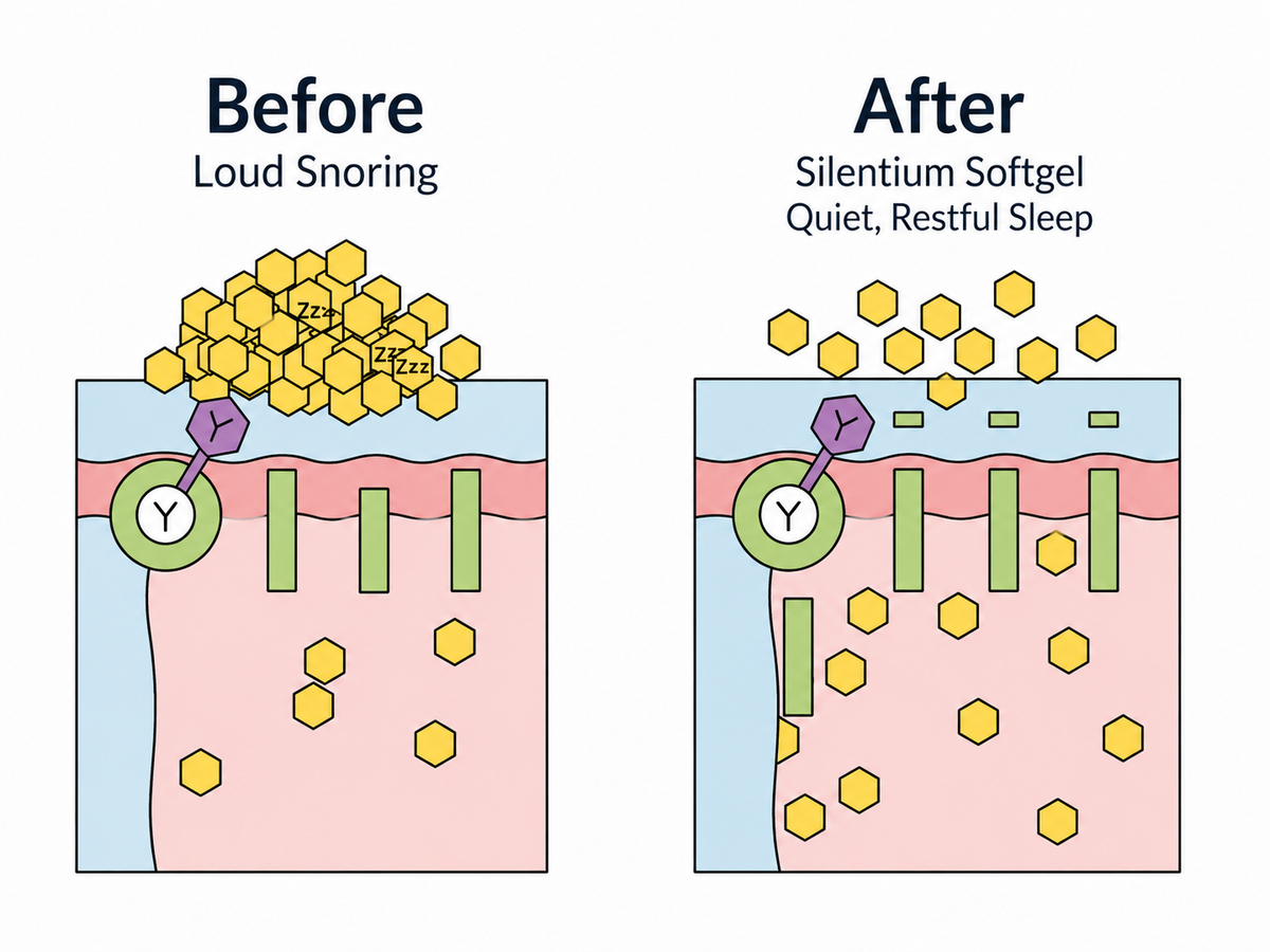 Before and after diagram of a restricted airway and a clearer open airway